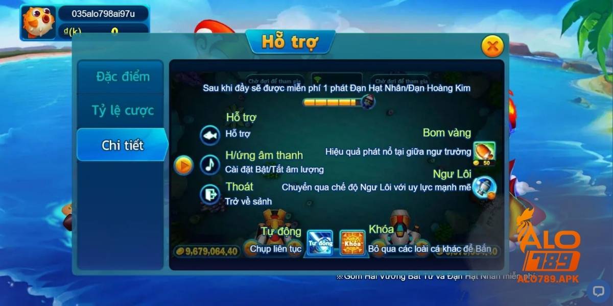 Giao diện và hệ thống điều khiển của Bombing Fishing